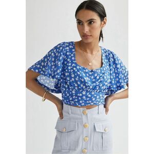 Maeve Square-Neck Crop Top Blue Motif Size XS